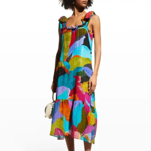 Marie Oliver Maya Printed Seersucker Midi Dress in Jewel - Picture 1 of 13